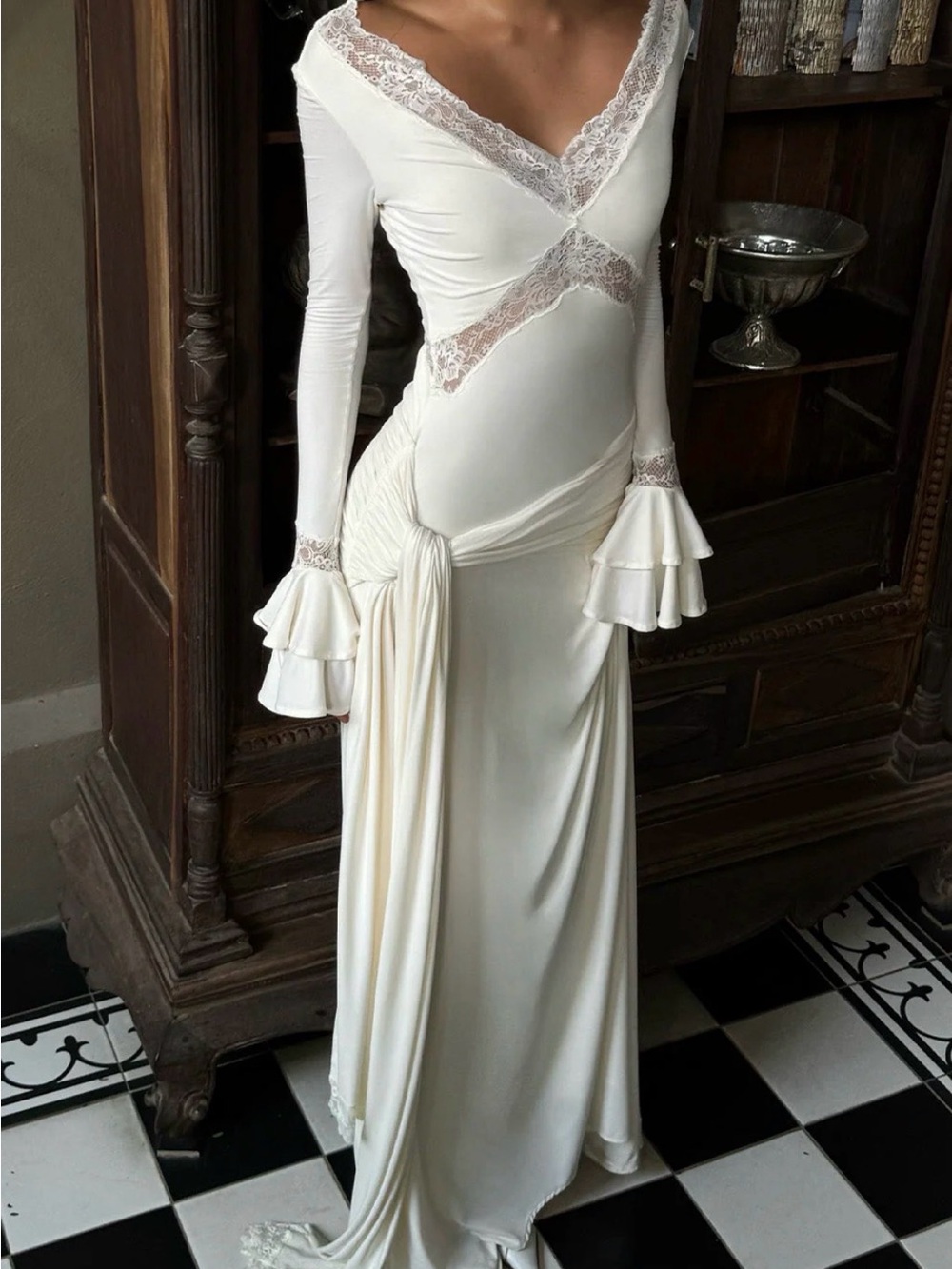 Meshki Electra Slinky Lace Maxi Dress - Ivory